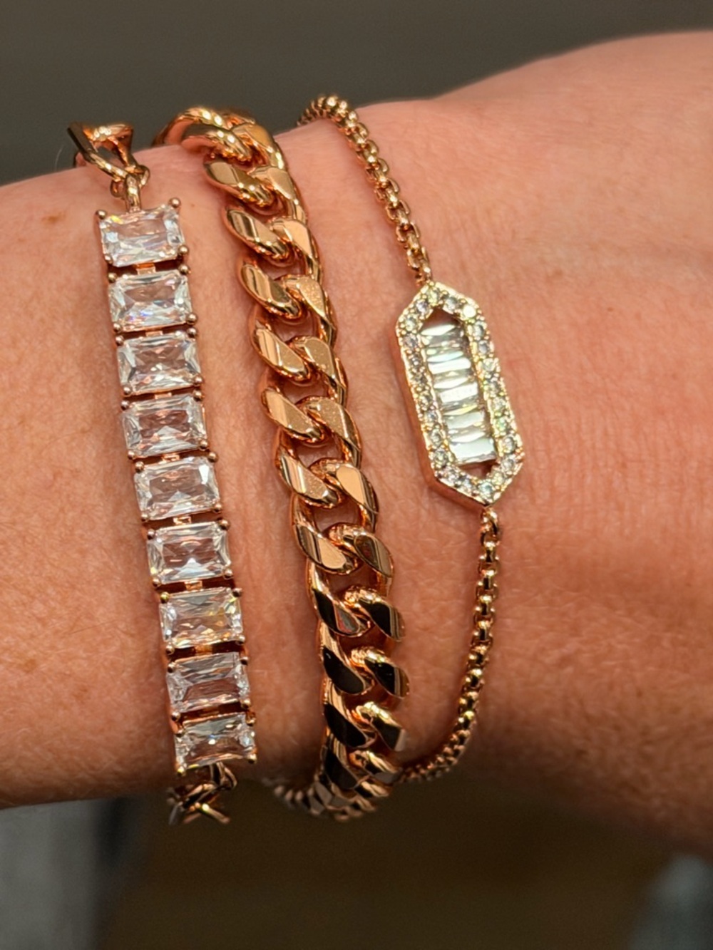 Bomb Party Luxe Layer NWOT! Gold-Tone Crystal & Curb Chain Bracelets